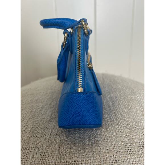 Vera Bradley Blue Leather Angled Bowler Ikat Diamond Satchel/Crossbody Purse - Picture 6 of 10